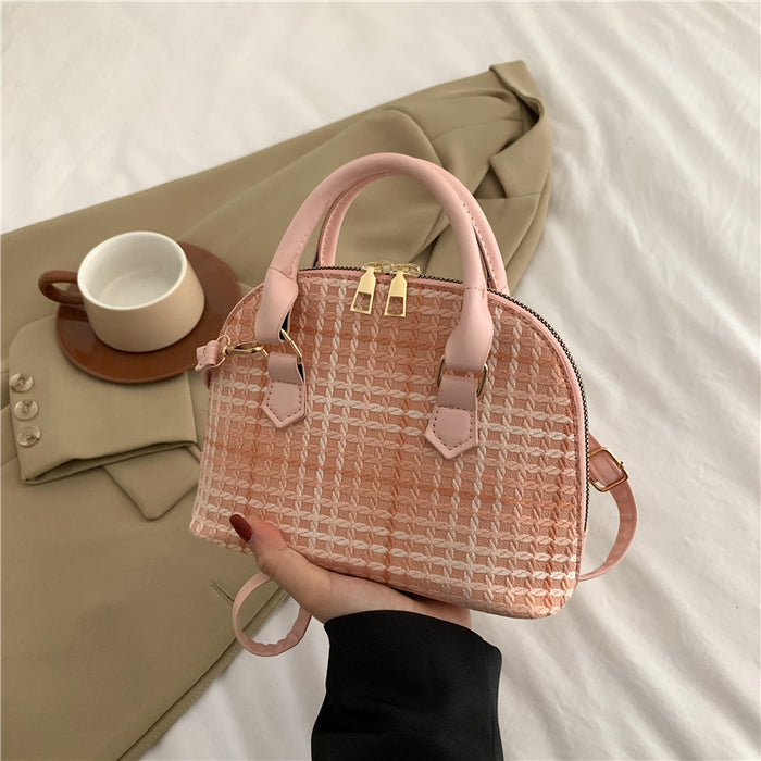 Wholesale Women Fashion Simple Solid Color Rhombus Pattern Handbag