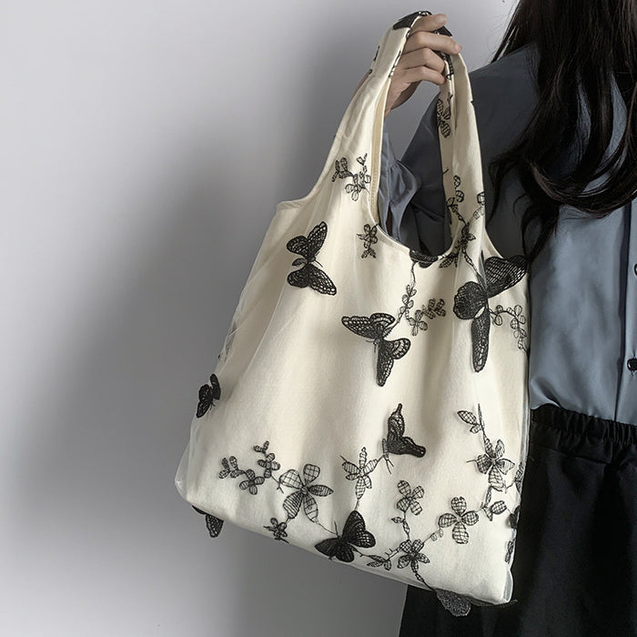 Sophisticated Butterfly Embroidered Shopper Bag