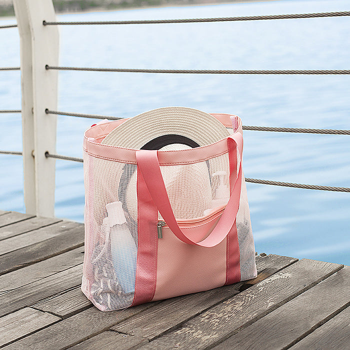 Women Fashion Casual Color Block Grid Beach Bag