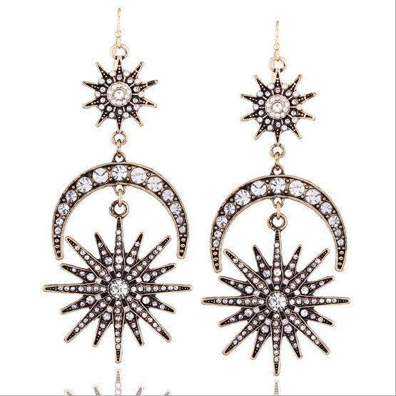 Eight Mans Star Earrings European and American Fashion Exaggerated Sun Moon Earrings Alloy Earrings