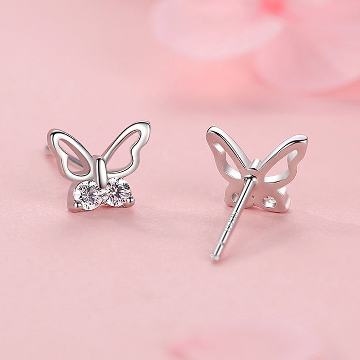 S925 Sterling Silver Hollow Butterfly Stud Earrings