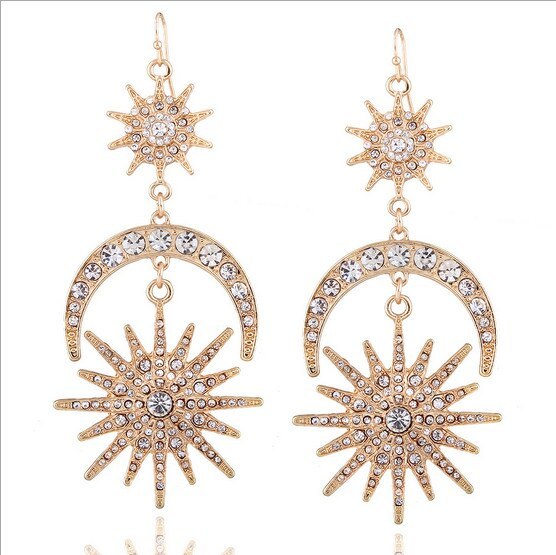 Eight Mans Star Earrings European and American Fashion Exaggerated Sun Moon Earrings Alloy Earrings