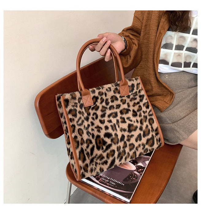 Wholesale Autumn Winter Women Fashionable Leopard Printed Large Capacity Square Tote Bag