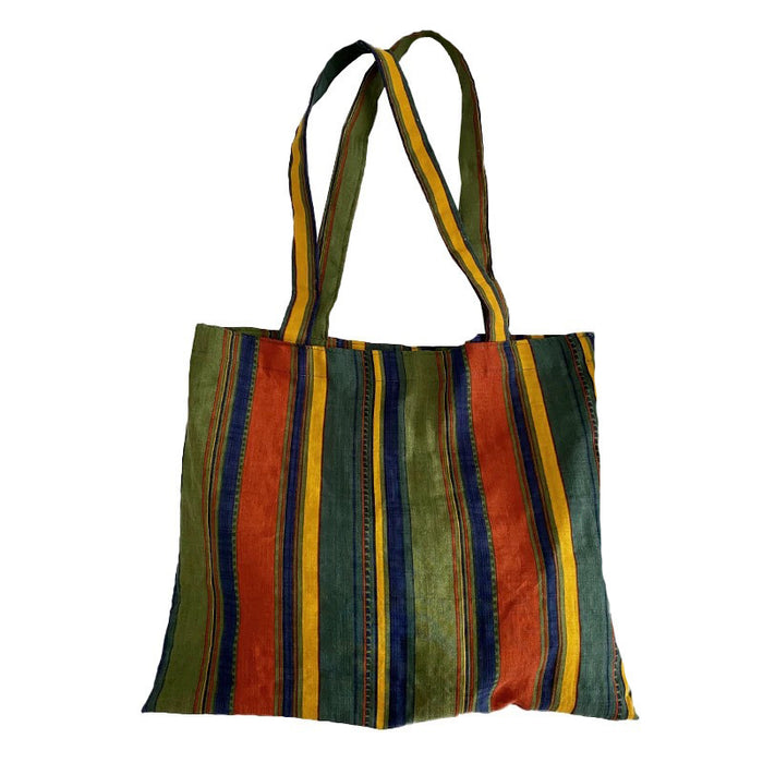 Vintage Contrast Rainbow Stripe Canvas Tote Bag