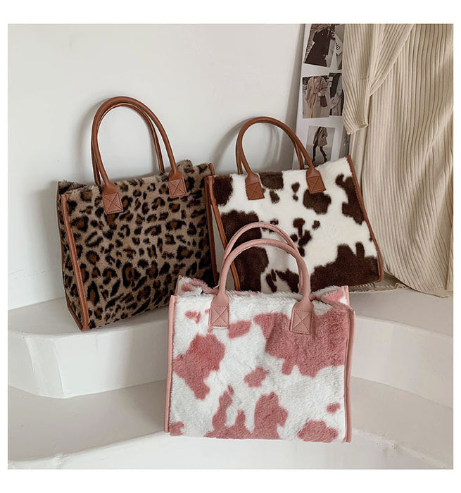 Wholesale Autumn Winter Women Fashionable Leopard Printed Large Capacity Square Tote Bag