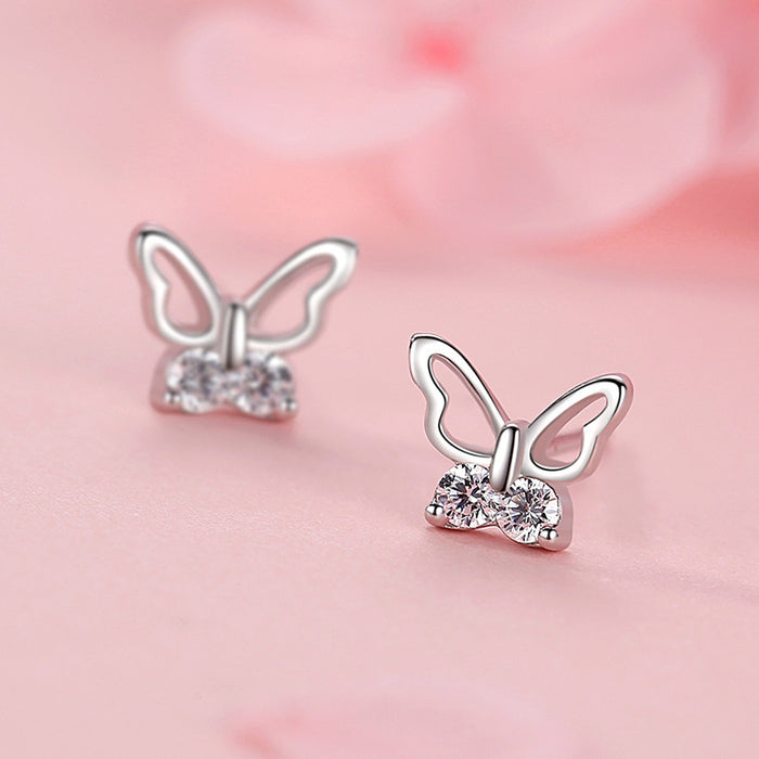 S925 Sterling Silver Hollow Butterfly Stud Earrings