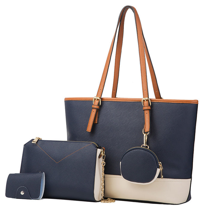 Wholesale Fashion Contrast Color Stitching Large Capacity Handbag Four-Piece Set