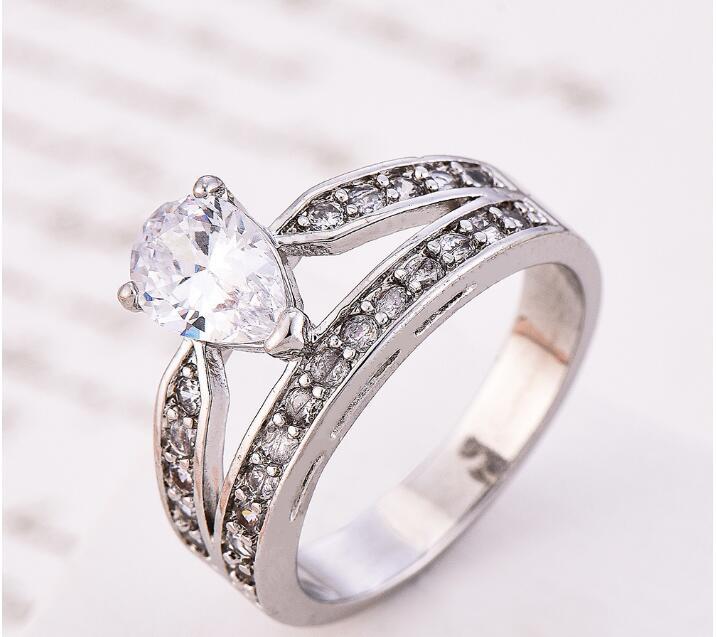 White Lady Zircon Ring 925 Silver White Gold Jewelry