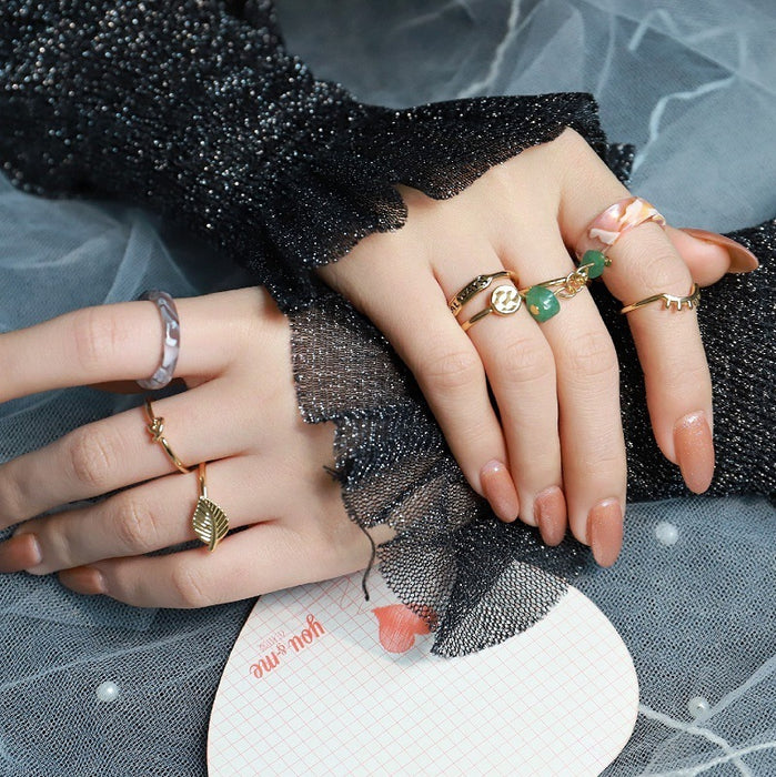 Simple Fashion Ring Natural Stone Geometric Eight-piece Set