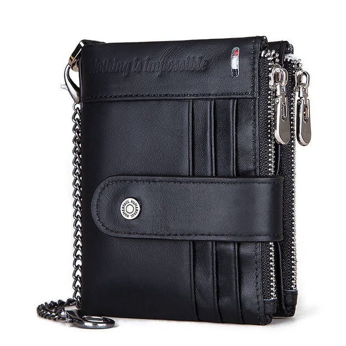 Wholesale Men Wallet Double Zipper Buckle Coin Purse Retro Wallet Vertical Coin Purse