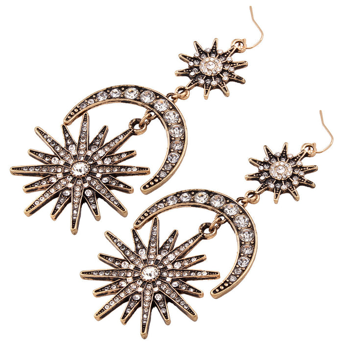 Eight Mans Star Earrings European and American Fashion Exaggerated Sun Moon Earrings Alloy Earrings