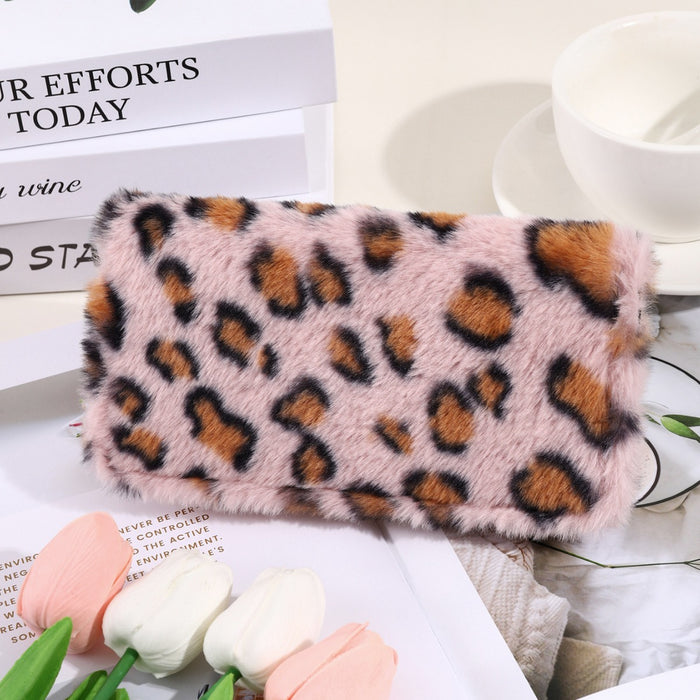 Wholesale Women Fashion Creative Plush Leopard Zipper Long Purses