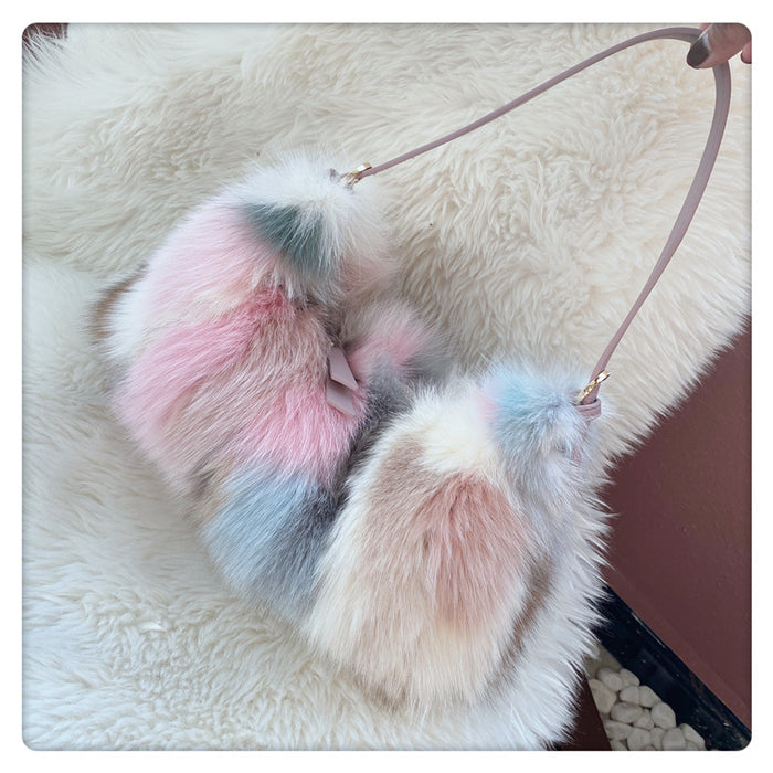 Fox Fur Stitching Women's Handbag Temperament Novel Zipper Design