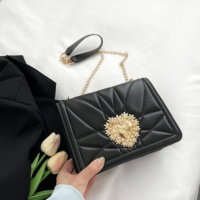 Luxury Heart-Embellished Square Bag