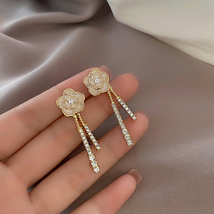 Women's Fashion Tassel Long Camellia Earrings