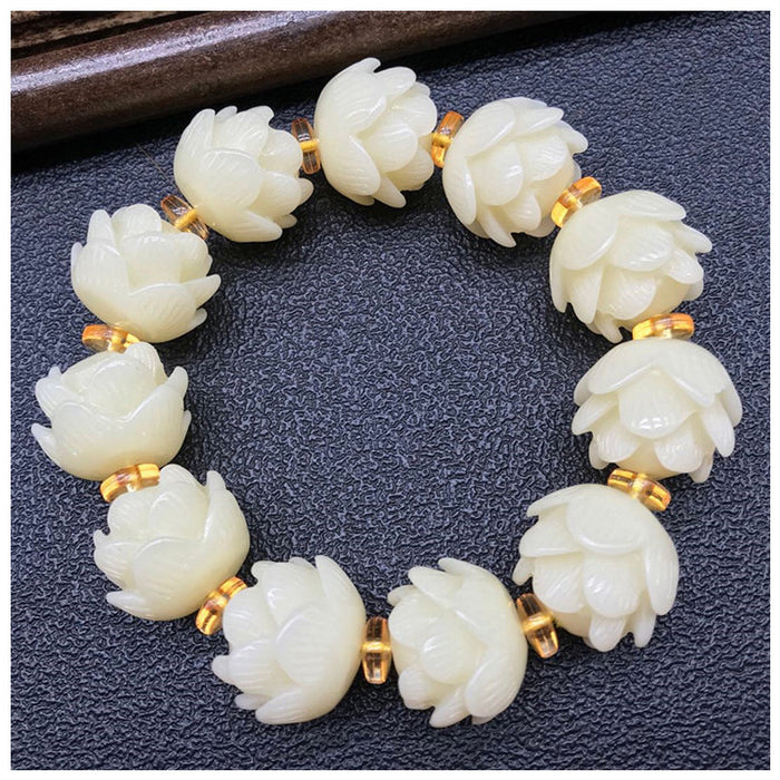 Knot Bracelet Ornament White Three-layer Lotus Single Ring Lotus Beads Bracelet