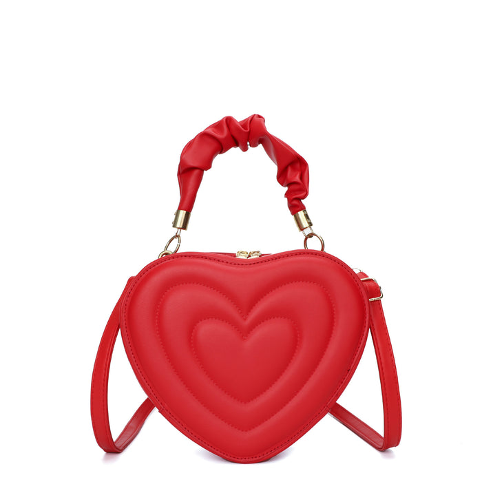 Wholesale Women Fashion Solid Color Heart-Shaped Zipper Mini Handle Crossbody Bag