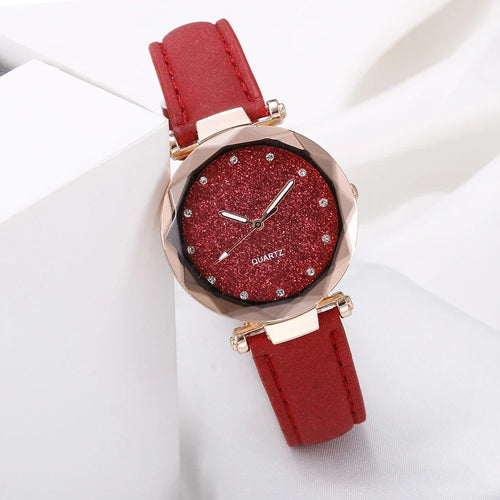 Round Face Rhinestone Star Sky Silver Pink Women for Watch Leisure