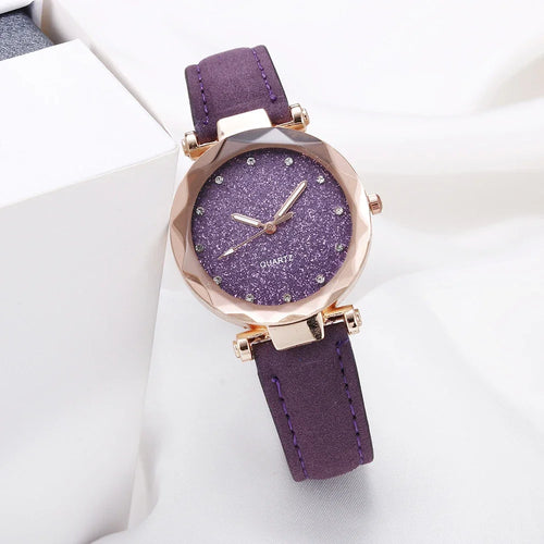 Round Face Rhinestone Star Sky Silver Pink Women for Watch Leisure