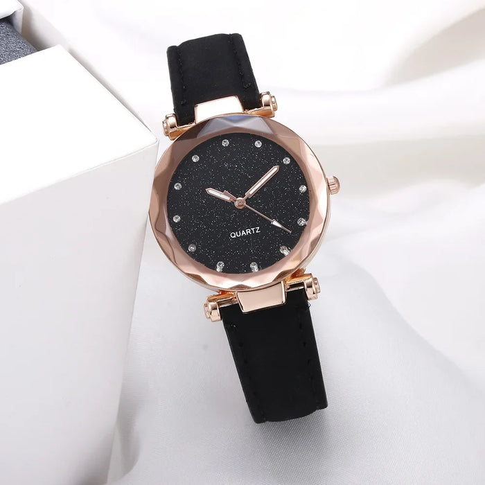 Round Face Rhinestone Star Sky Silver Pink Women for Watch Leisure