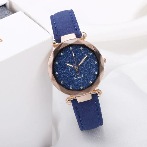 Round Face Rhinestone Star Sky Silver Pink Women for Watch Leisure