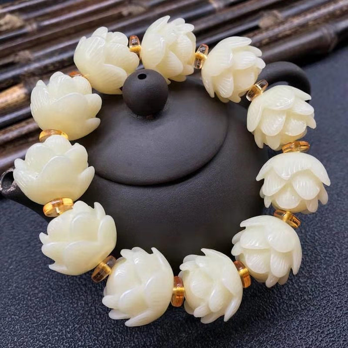 Knot Bracelet Ornament White Three-layer Lotus Single Ring Lotus Beads Bracelet