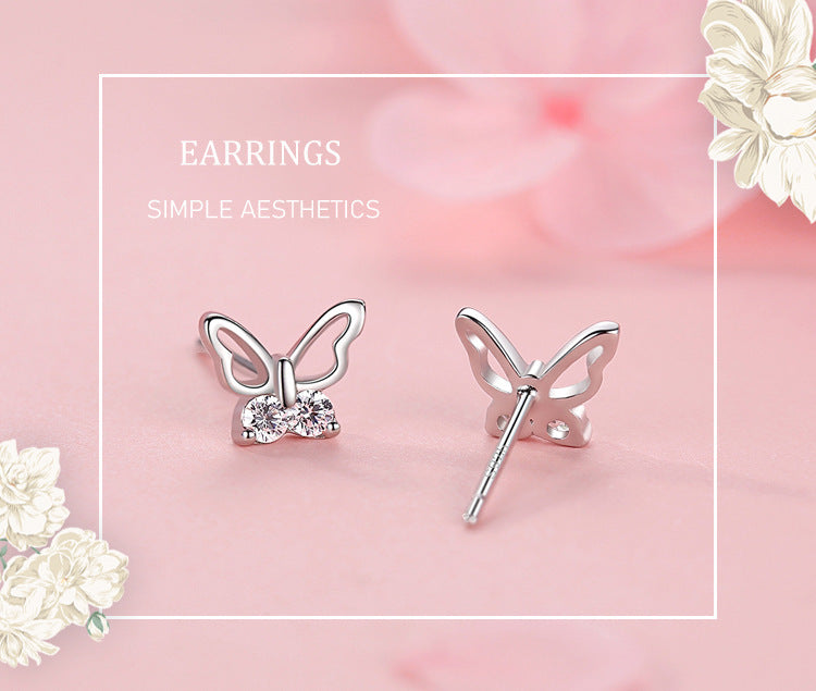 S925 Sterling Silver Hollow Butterfly Stud Earrings