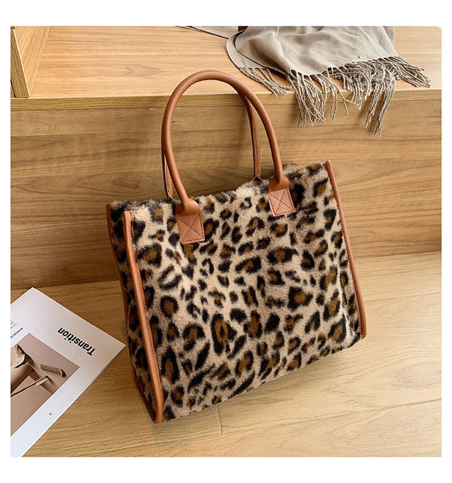 Wholesale Autumn Winter Women Fashionable Leopard Printed Large Capacity Square Tote Bag