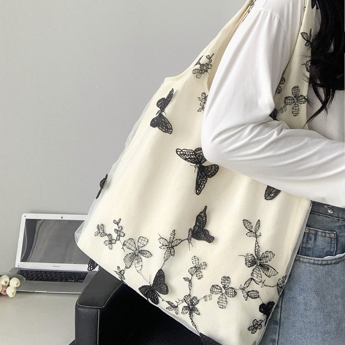 Sophisticated Butterfly Embroidered Shopper Bag