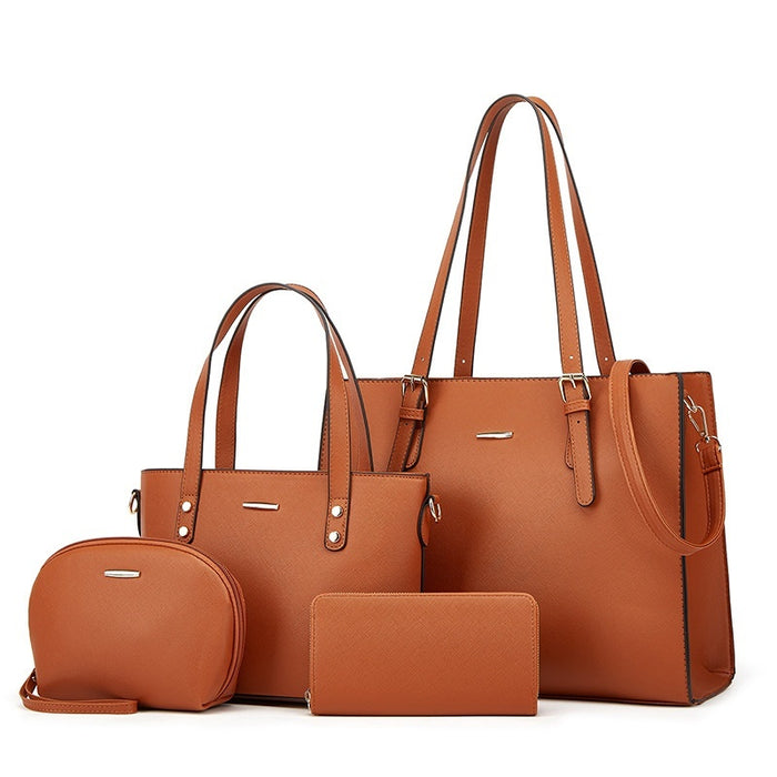 Wholesale Women Casual Retro Solid Color Stone Pattern Handbag 4-Piece Set