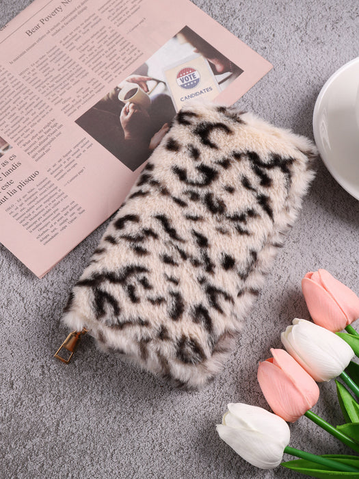 Wholesale Women Fashion Creative Plush Leopard Zipper Long Purses