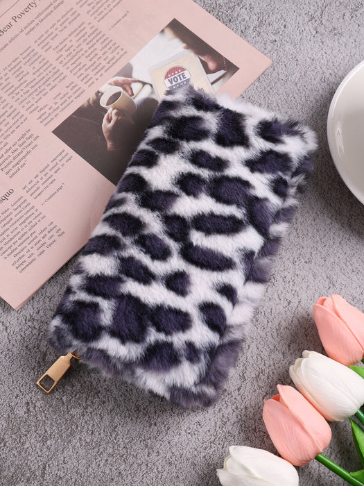 Wholesale Women Fashion Creative Plush Leopard Zipper Long Purses