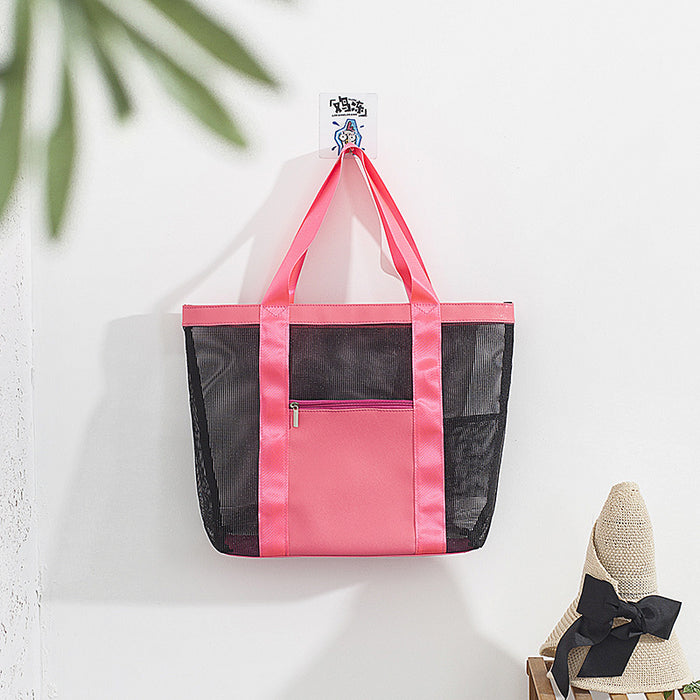 Women Fashion Casual Color Block Grid Beach Bag