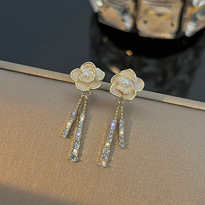 Women's Fashion Tassel Long Camellia Earrings