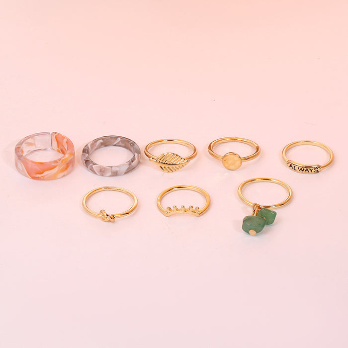 Simple Fashion Ring Natural Stone Geometric Eight-piece Set