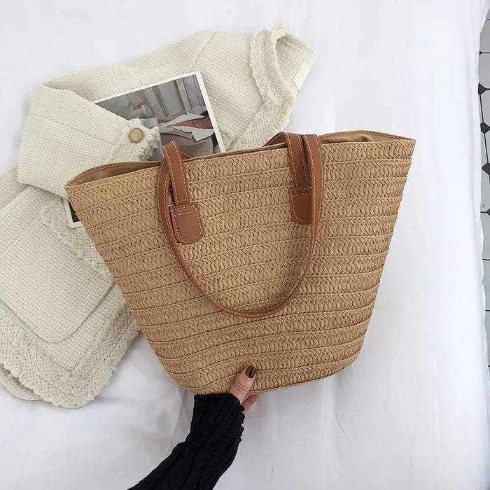 Wholesale Summer Women Fashionable Straw Woven Large Capacity Tote Bag