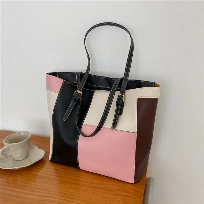 Women Fashion Casual Splicing Pu Tote Bag