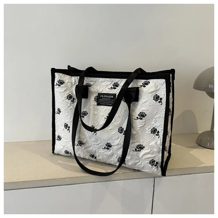 Women Casual Rose Embroidered Canvas Large Capacity Tote Bag.  Wholesale too.