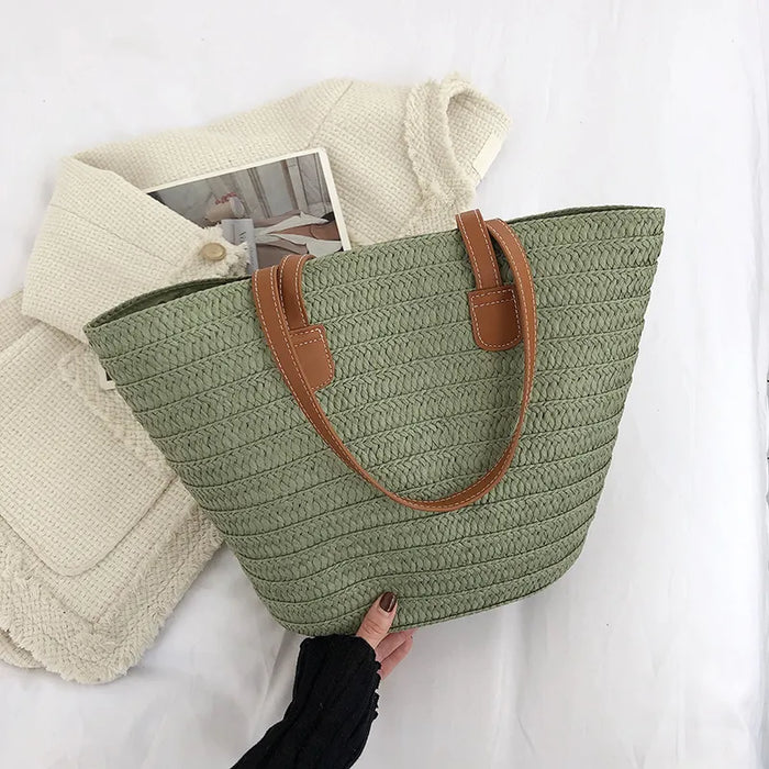 Wholesale Summer Women Fashionable Straw Woven Large Capacity Tote Bag