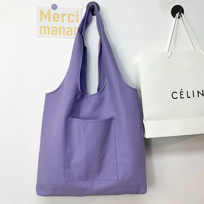 Wholesale Women Fashionable Solid Color Large Capacity Canvas Tote Bag