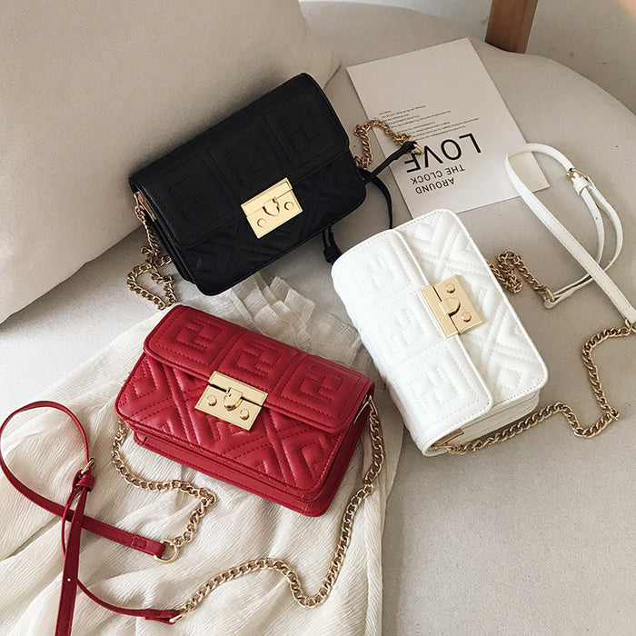 Fashion One-shoulder Messenger Chain Bag, Embroidery Thread Rhombic Temperament Girl Small Square Bag