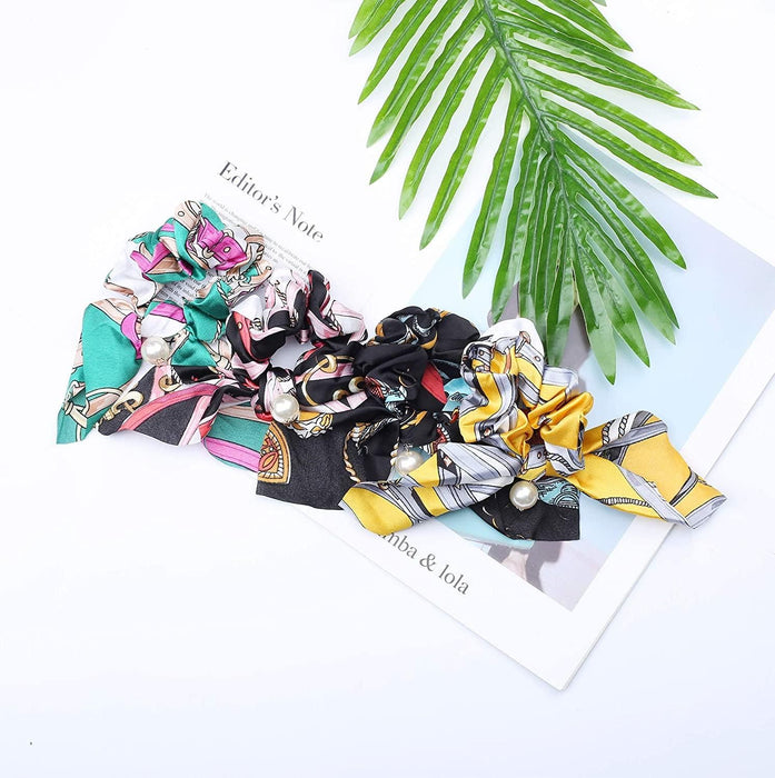 12Pcs Silk Satin Hair Scrunchies Hair Scarf with Bow