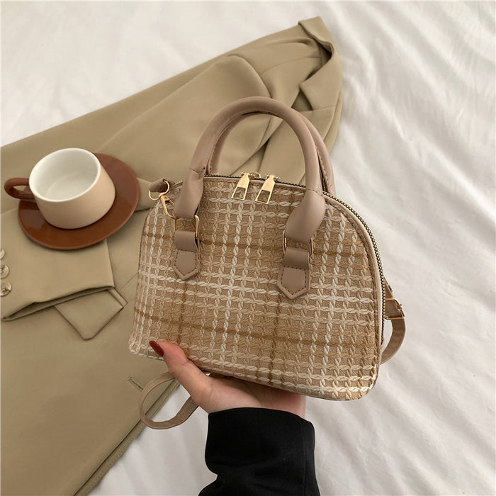 Wholesale Women Fashion Simple Solid Color Rhombus Pattern Handbag