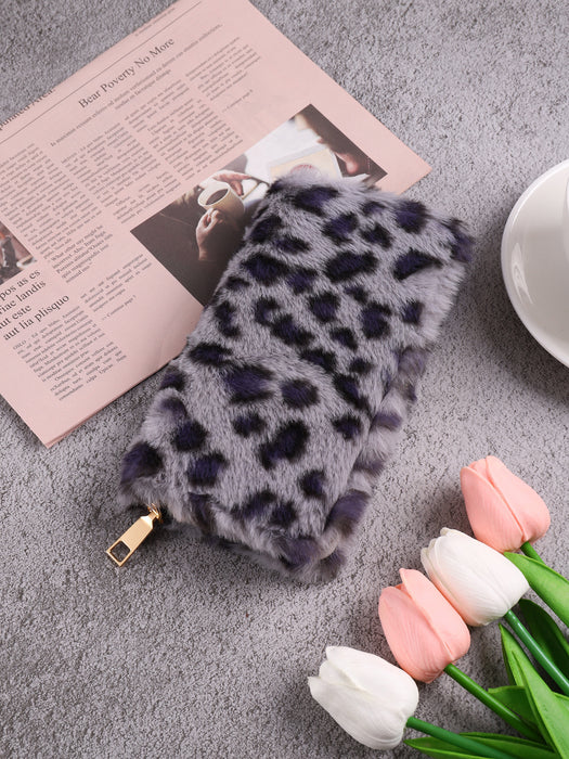 Wholesale Women Fashion Creative Plush Leopard Zipper Long Purses