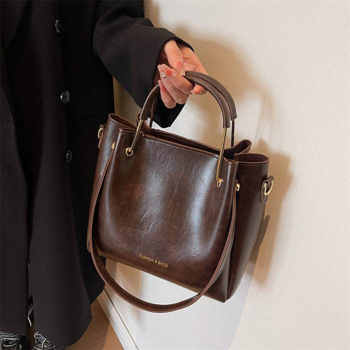 Autumn And Winter Women Fashion Retro Solid Color Handbag