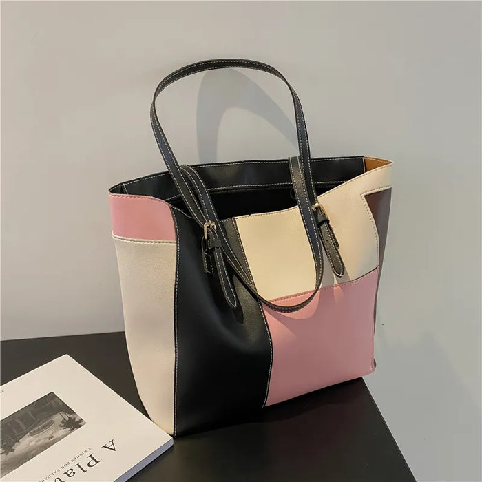 Women Fashion Casual Splicing Pu Tote Bag