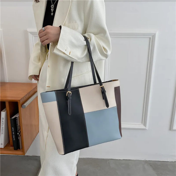 Women Fashion Casual Splicing Pu Tote Bag