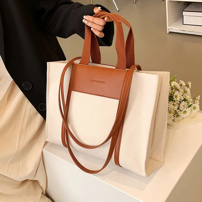 Women Fashion Colorblock Large Capacity Canvas Tote Bag, Wholesale too.