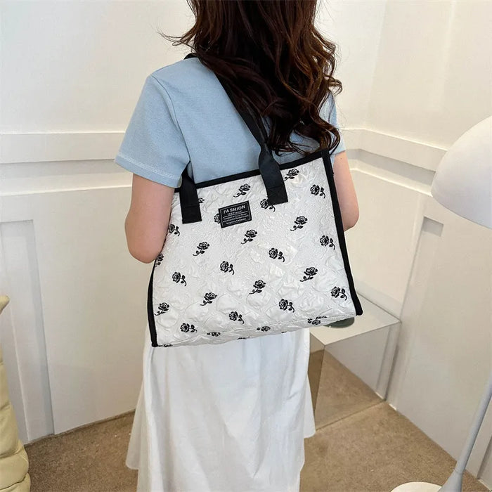 Women Casual Rose Embroidered Canvas Large Capacity Tote Bag.  Wholesale too.