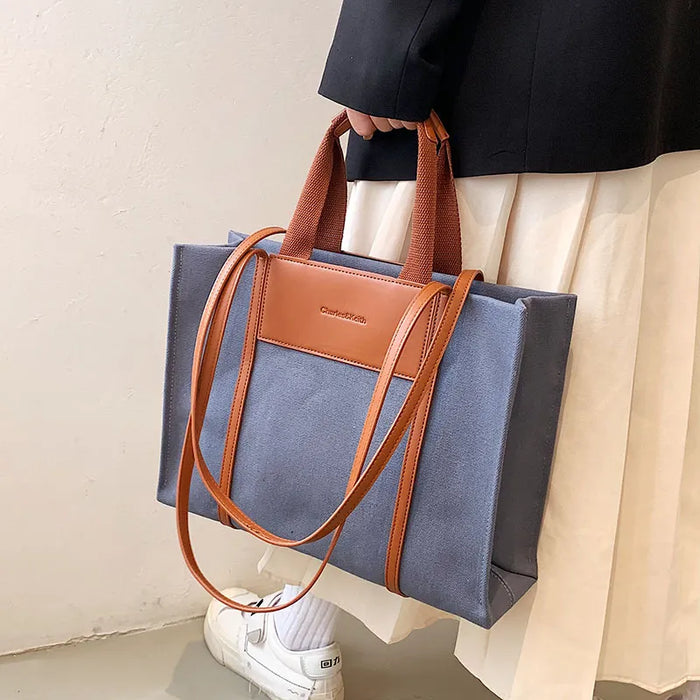 Women Fashion Colorblock Large Capacity Canvas Tote Bag, Wholesale too.